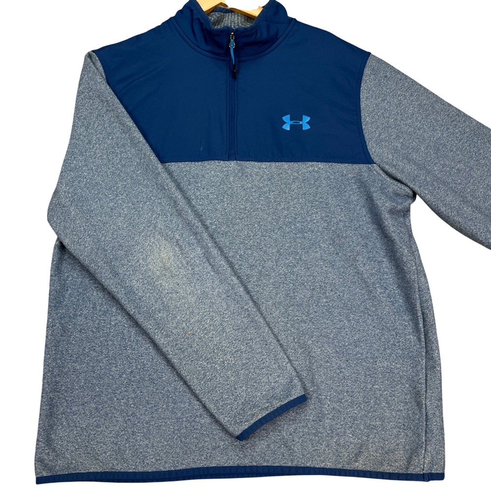 Under Armour Pullover Mens Large Blue Heather Colorblock 1/4 Zip ColdGear Fleece